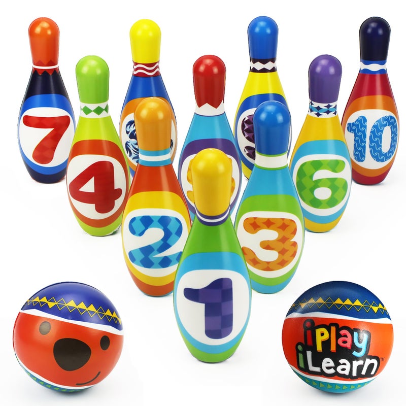iPlay, iLearn Kids Bowling Toys Set, Toddler Indoor Outdoor Activity Play Game, Soft 10 Foam Pins & Two Balls Playset, Educational, Birthday Party Gift for 18 24 Months, 2 3 Year Old Children Boy Girl - Image 1
